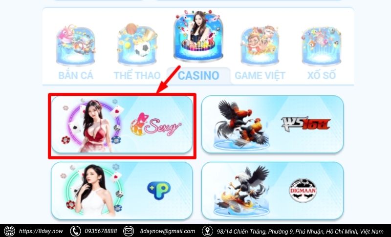 Casino SEXY - Sòng bạc trực tuyến đẳng cấp hàng đầu 6 Cac buoc tham gia choi game tai sanh Casino SEXY 8Day - Buoc 2