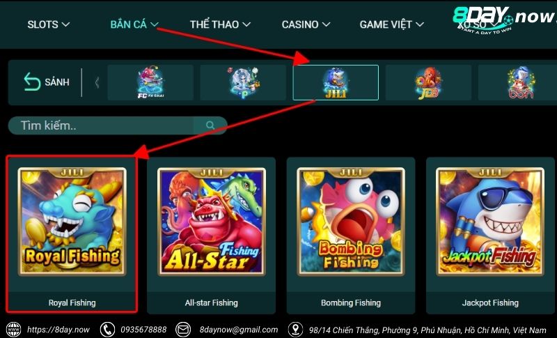 Royal Fishing - Săn cá hoàng gia, hốt bạc thả ga 5 Cac buoc tham gia choi game Royal Fishing 8Day - Buoc 2