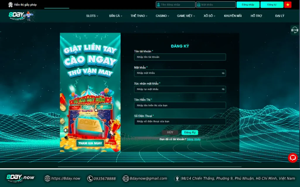 8Day - Trang chủ 110 Giao diện đăng ký tài khoản 8 DAY