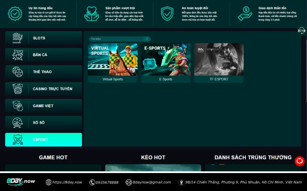 8Day - Trang chủ 101 Giao diện sảnh Esport 8 DAY