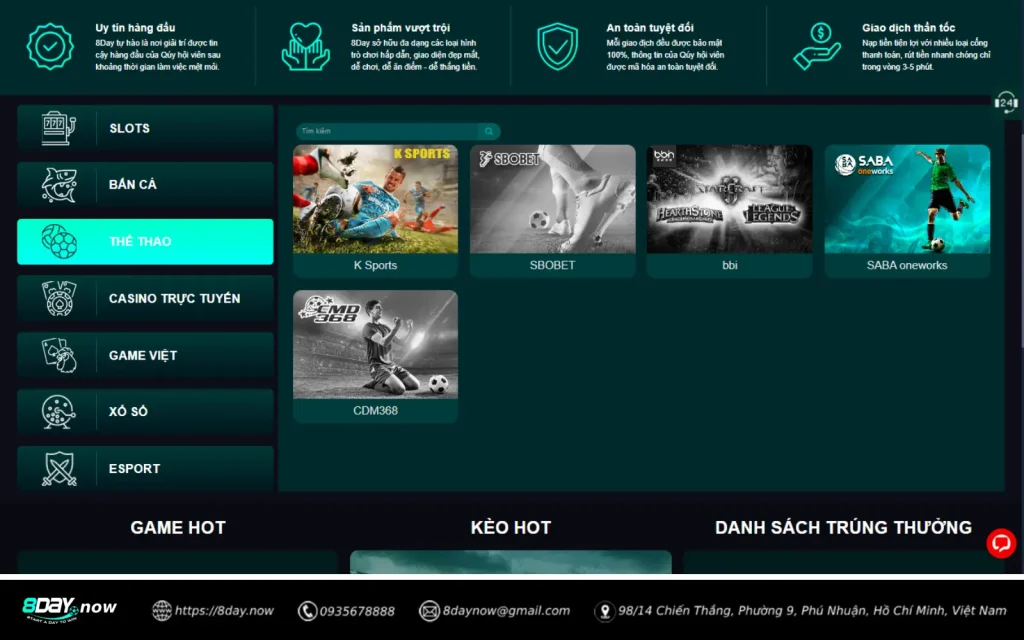 8Day - Trang chủ 83 Giao diện sảnh Thể Thao 8 DAY