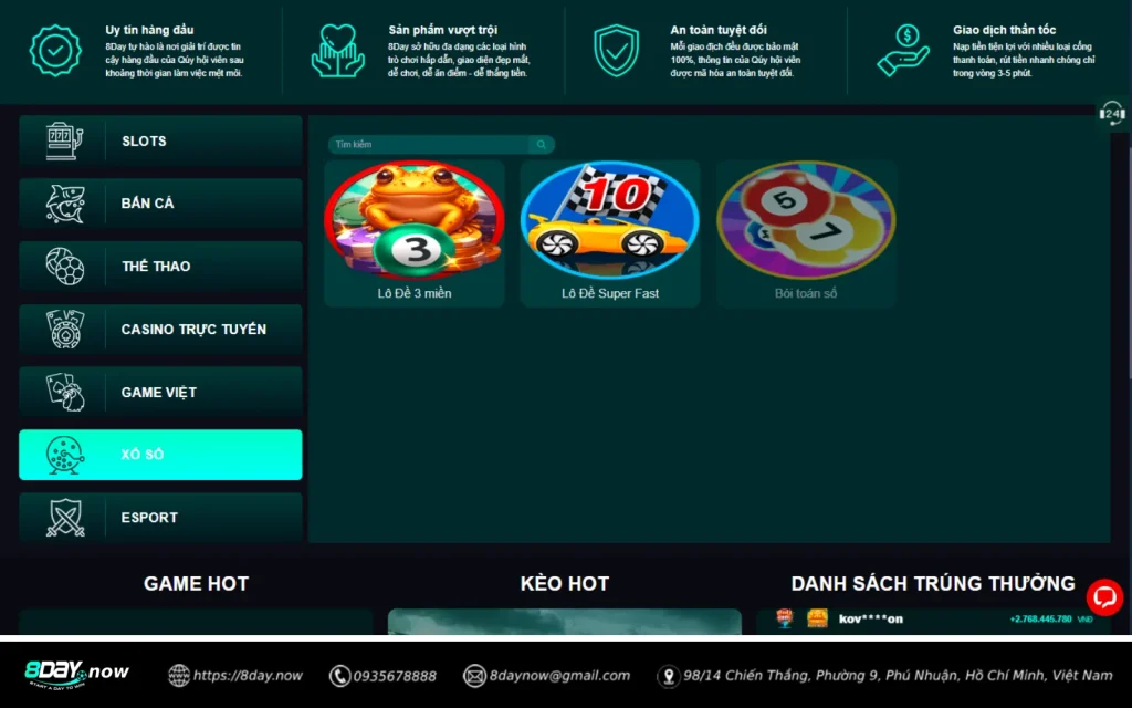 8Day - Trang chủ 98 Giao diện sảnh Xổ Số 8 DAY